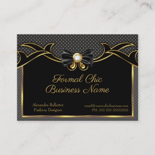 エレガントファッションスタイリッシュボウタイ金ゴールドブラックスポット 名刺 (正面)