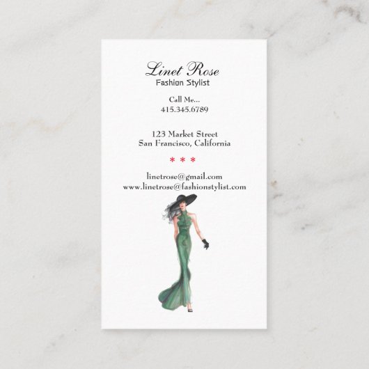 エレガントファッションスタイル女の子 名刺 (裏面)