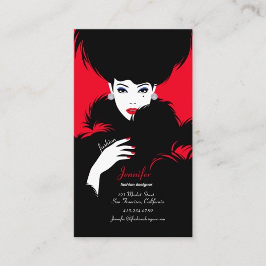 エレガントファッションデザイナーブラック&レッド 名刺 (正面)