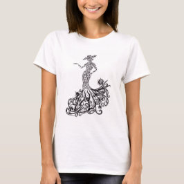 エレガントファッション女性のシルエット ラインアート グラフィックT Tシャツ