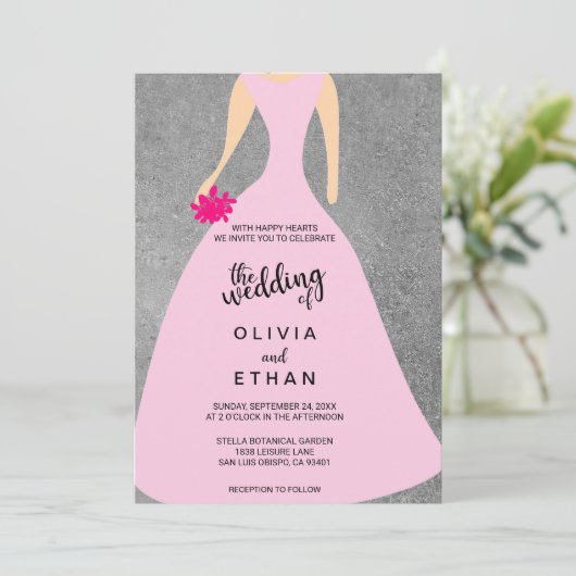 エレガントファンシーフローラ花嫁グレー結婚式招待状 招待状 (スタンド正面)