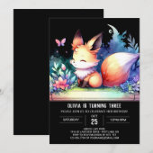 エレガントファンタジーキツネ誕生日デジタル 招待状 (正面/裏面)