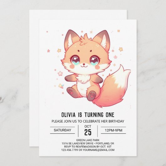 エレガントファンタジーキツネ1日 招待状 (正面/裏面)