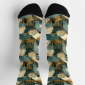 エレガントファ日本のンの金ゴールドとティール（緑がかった色）パーソナライズされた ソックス (上部)