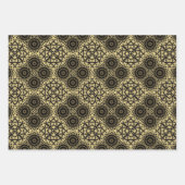 エレガントフェイククラシック金ゴールドと黒のパターン ラッピングペーパーシート (正面3)