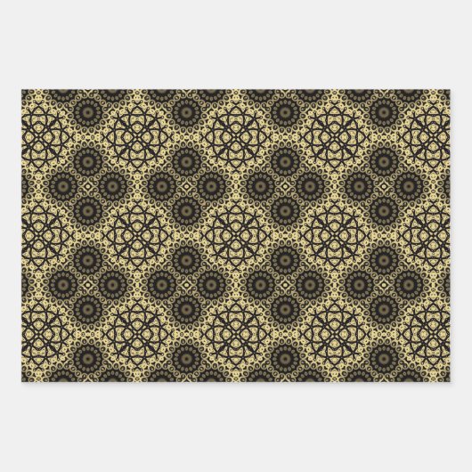 エレガントフェイククラシック金ゴールドと黒のパターン ラッピングペーパーシート (正面3)