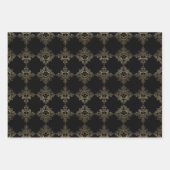 エレガントフェイククラシック金ゴールドと黒のパターン ラッピングペーパーシート (正面2)