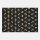 エレガントフェイククラシック金ゴールドと黒のパターン ラッピングペーパーシート (正面)