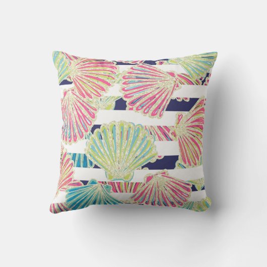 エレガントフェイクグリッターシーシェルストライプズ クッション (裏面)