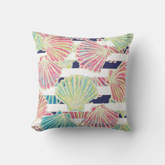 エレガントフェイクグリッターシーシェルストライプズ クッション (正面)