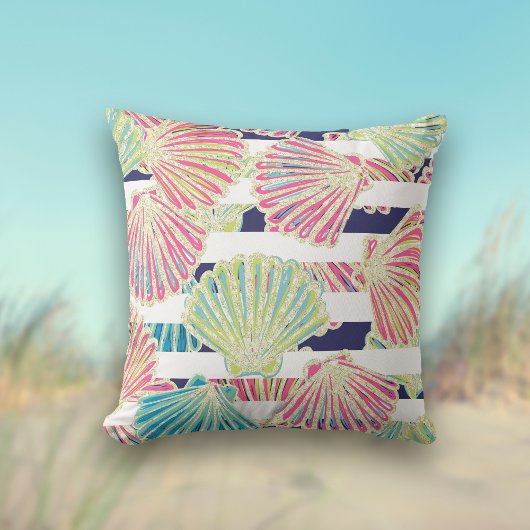 エレガントフェイクグリッターシーシェルストライプズ クッション