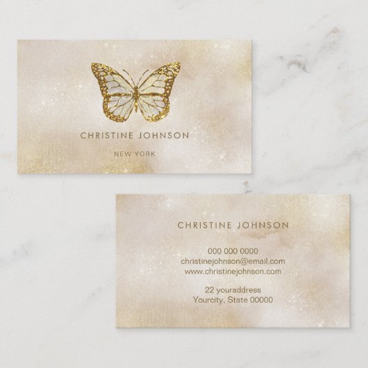 エレガントフェイクグリッターバタフライロゴ名刺 名刺 (正面/裏面)