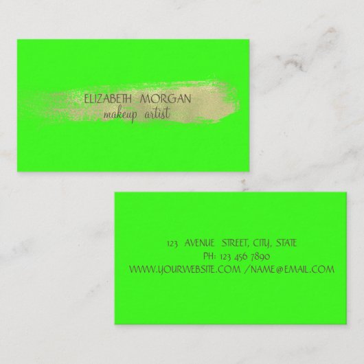 エレガントフェイクシンプル金の箔ブラシストローク、緑 名刺 (正面/裏面)