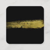 エレガントフェイクシンプル金の箔ブラシストローク、黒 スクエア名刺 (正面)