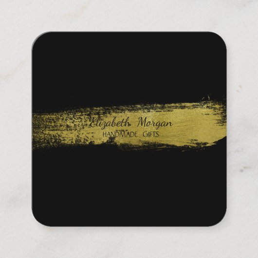 エレガントフェイクシンプル金の箔ブラシストローク、黒 スクエア名刺 (正面)