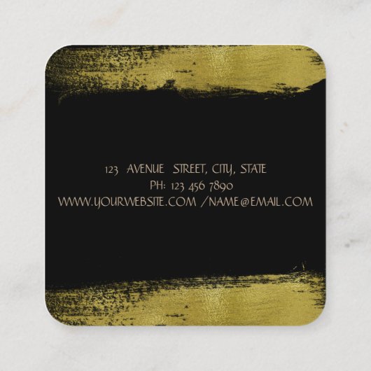 エレガントフェイクシンプル金の箔ブラシストローク、黒 スクエア名刺 (裏面)