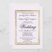 エレガントフェイクシンプル金ゴールドのアウトラインと白 招待状 (正面/裏面)