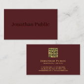 エレガントフェイクシンプル金ゴールド文字スキャン可能QRコード 名刺 (正面/裏面)