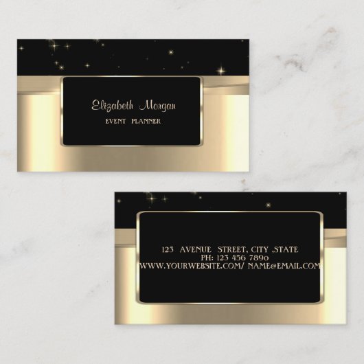 エレガントフェイクスタイリッシュ金ゴールド黒 名刺 (正面/裏面)