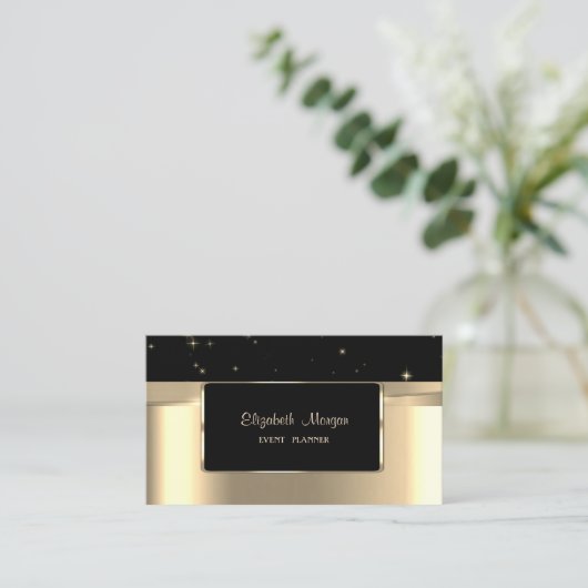 エレガントフェイクスタイリッシュ金ゴールド黒 名刺 (スタンド正面)
