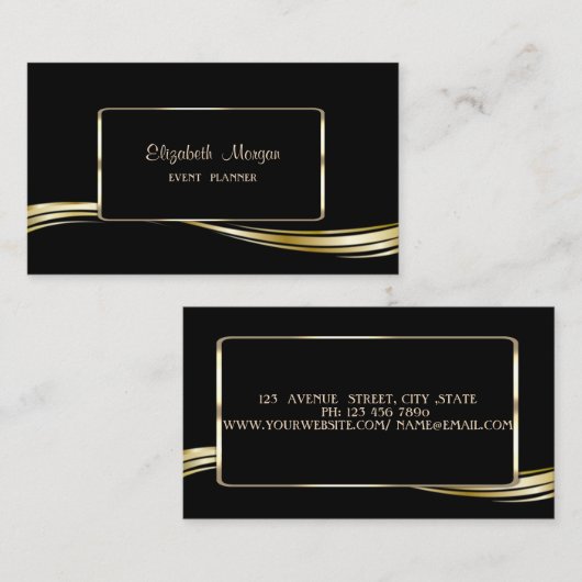 エレガントフェイクスタイリッシュ金ゴールド黒 名刺 (正面/裏面)