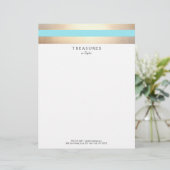 エレガントフェイクストライプの金ゴールドターコイズ青 レターヘッド (スタンド正面)