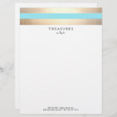 エレガントフェイクストライプの金ゴールドターコイズ青 レターヘッド (正面/裏面)