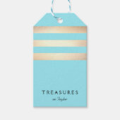 エレガントフェイクストライプ金ゴールドターコイズ青 ギフトタグ (正面)