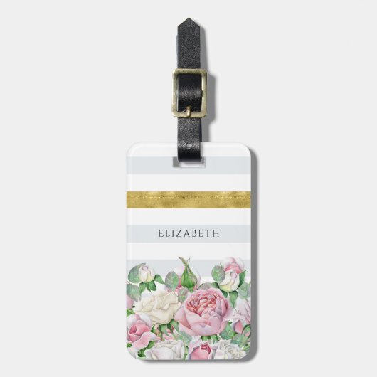 エレガントフェイクストライプ金ゴールド ラゲッジタグ (正面縦)