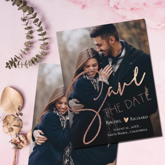 エレガントフェイクバラ結婚金ゴールドの写真 案内ポストカード