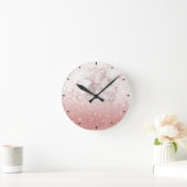 エレガントフェイクバラ金ゴールドグリッターホワイトマーブルグラデーション ラウンド壁時計 (ホーム)