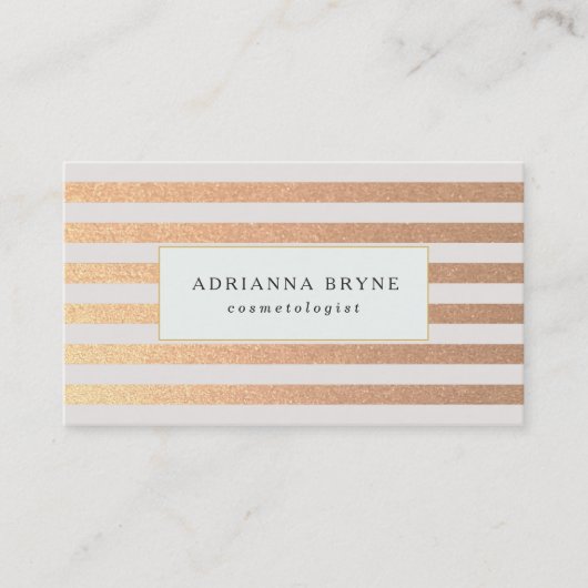 エレガントフェイクバラ金ゴールドストライプのパターンサロンスパ 名刺 (正面)