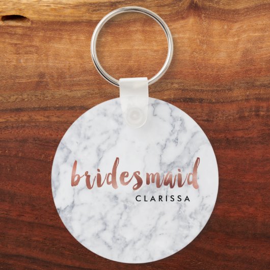 エレガントフェイクバラ金ゴールド白い大理石の花嫁 キーホルダー (正面)