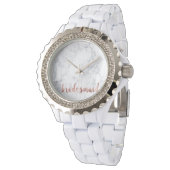 エレガントフェイクバラ金ゴールド白い大理石の花嫁 腕時計 (アングル)