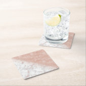 エレガントフェイクバラ金ゴールド紙吹雪白大理石画像 スクエアペーパーコースター (インサイチュ)