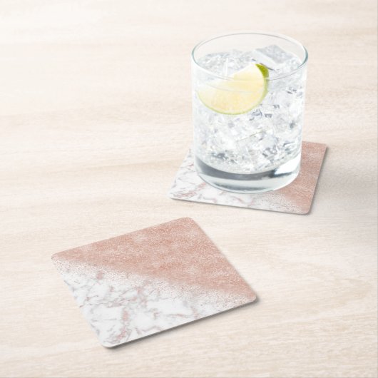 エレガントフェイクバラ金ゴールド紙吹雪白大理石画像 スクエアペーパーコースター (インサイチュ)