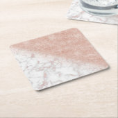 エレガントフェイクバラ金ゴールド紙吹雪白大理石画像 スクエアペーパーコースター (アングル)