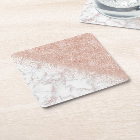エレガントフェイクバラ金ゴールド紙吹雪白大理石画像 スクエアペーパーコースター (アングル)