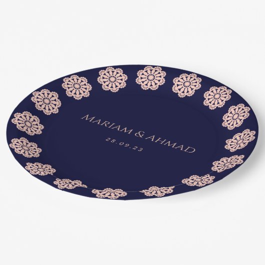 エレガントフェイクバラ・海軍フローラ結婚ズ ペーパープレート (アングル)