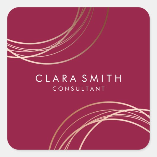 エレガントフェイクミニマルバラ金ゴールド幾何学的ブルゴーニュ スクエアシール (正面)