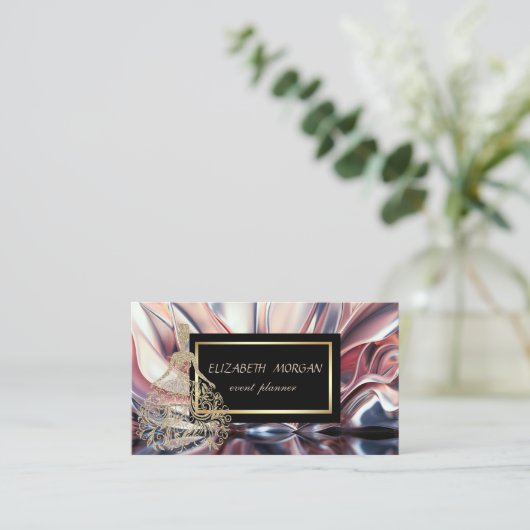 エレガントフェイクモダン金ゴールドドレス抽象芸術 名刺 (スタンド正面)