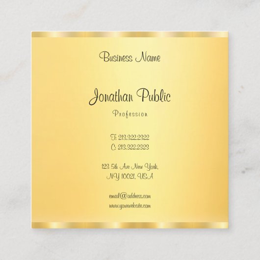 エレガントフェイクモダン金ゴールド手書きスクリプトトレンディー スクエア名刺 (裏面)