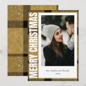 エレガントフェイクモダン金ゴールドPlaid 1 Photo Chrimas シーズンカード (正面/裏面)