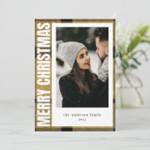 エレガントフェイクモダン金ゴールドPlaid 1 Photo Chrimas シーズンカード (スタンド正面)