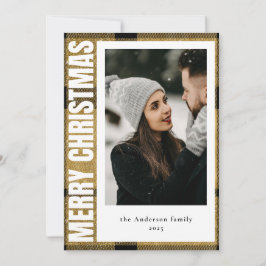 エレガントフェイクモダン金ゴールドPlaid 1 Photo Chrimas シーズンカード