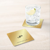 エレガントフェイクモノグラムのテンプレートモダン金ゴールド スクエアペーパーコースター (インサイチュ)