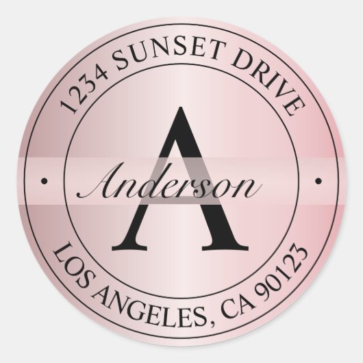 エレガントフェイクモノグラムのバラ金ゴールドとブラックアドレス ラウンドシール (正面)