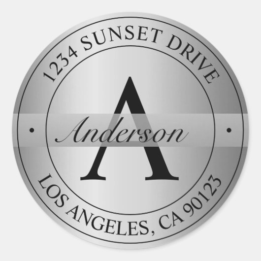 エレガントフェイクモノグラムの銀差出人住所 ラウンドシール (正面)