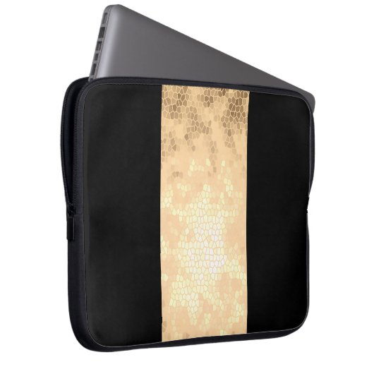 エレガントフェイク澄ん金ゴールド黒ストライプ色 ラップトップスリーブ (正面右)