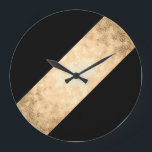 エレガントフェイク澄ん金ゴールド黒ストライプ色 ラージ壁時計<br><div class="desc">ミニマルモダンリストと黒い背景のスタイリッシュ金ゴールドを表すストライプデザイン。</div>